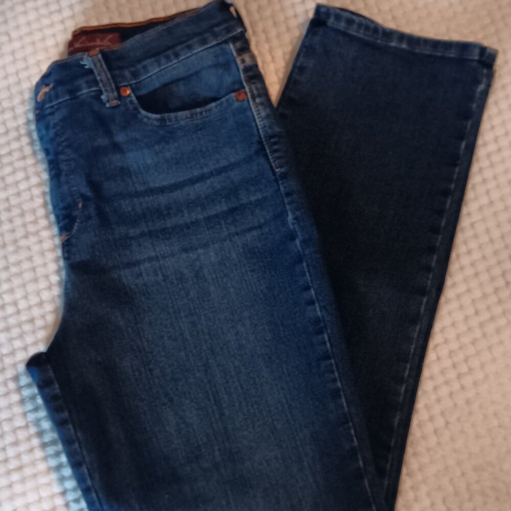 GLORIA VANDERBUILT DARK DENIM JEANS STRAIGHT LEG HIGH RISE JEANS SIZE 12Short